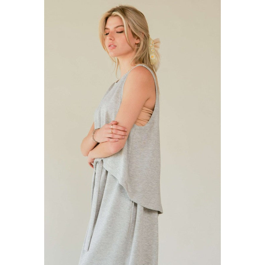 Davi & Dani Drawstring Hem Round Neck Tank and Pants Set Apparel and Accessories