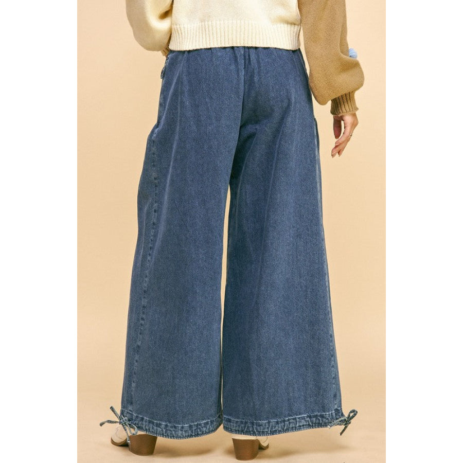 Davi & Dani Drawstring Hem Wide Leg Mid Rise Jeans Apparel and Accessories