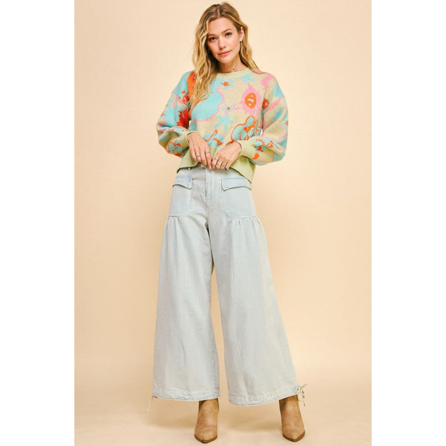 Davi & Dani Drawstring Hem Wide Leg Mid Rise Jeans Apparel and Accessories