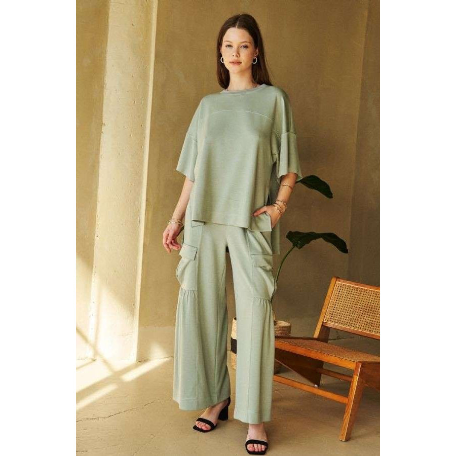 Davi & Dani Drawstring Ruched Detail Wide Leg Pants Apparel and Accessories