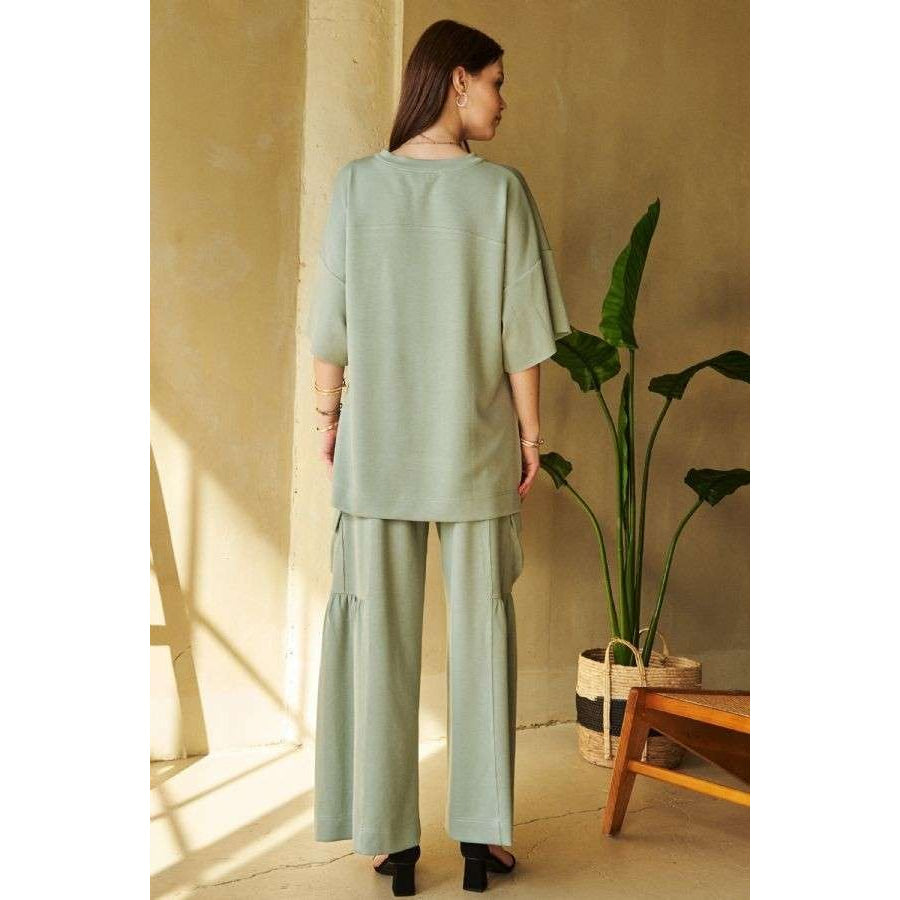 Davi & Dani Drawstring Ruched Detail Wide Leg Pants Apparel and Accessories