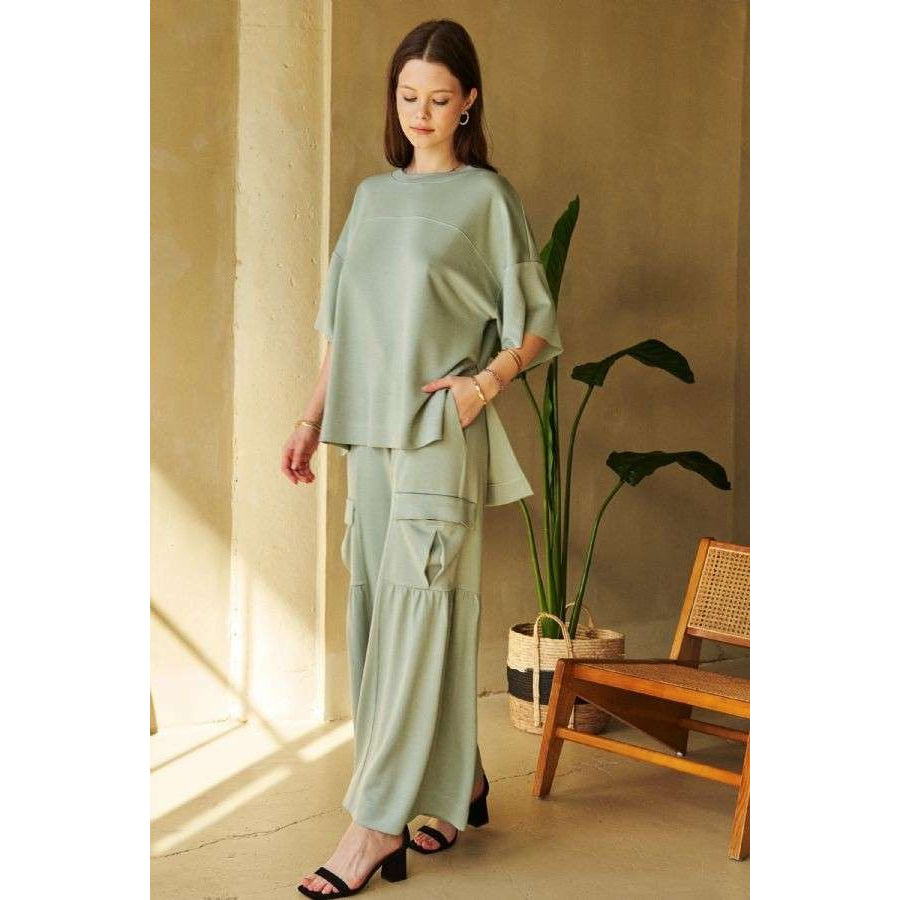 Davi & Dani Drawstring Ruched Detail Wide Leg Pants Apparel and Accessories