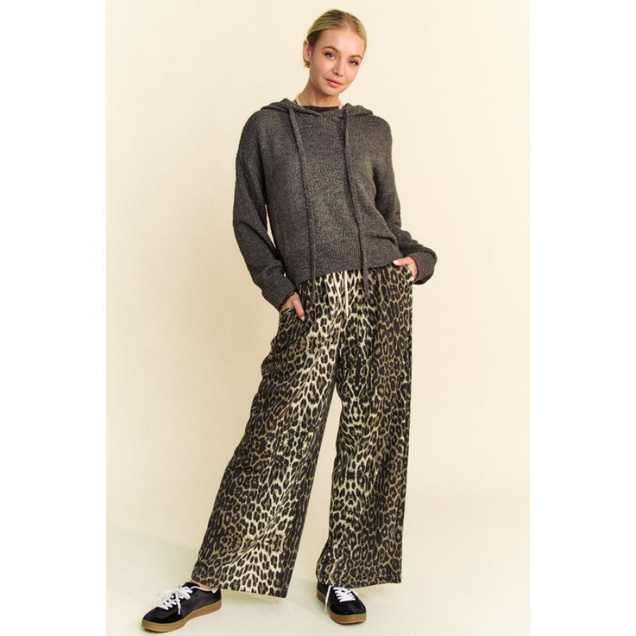 Davi & Dani Drop Shoulder Long Sleeve Hooded Sweater Apparel and Accessories