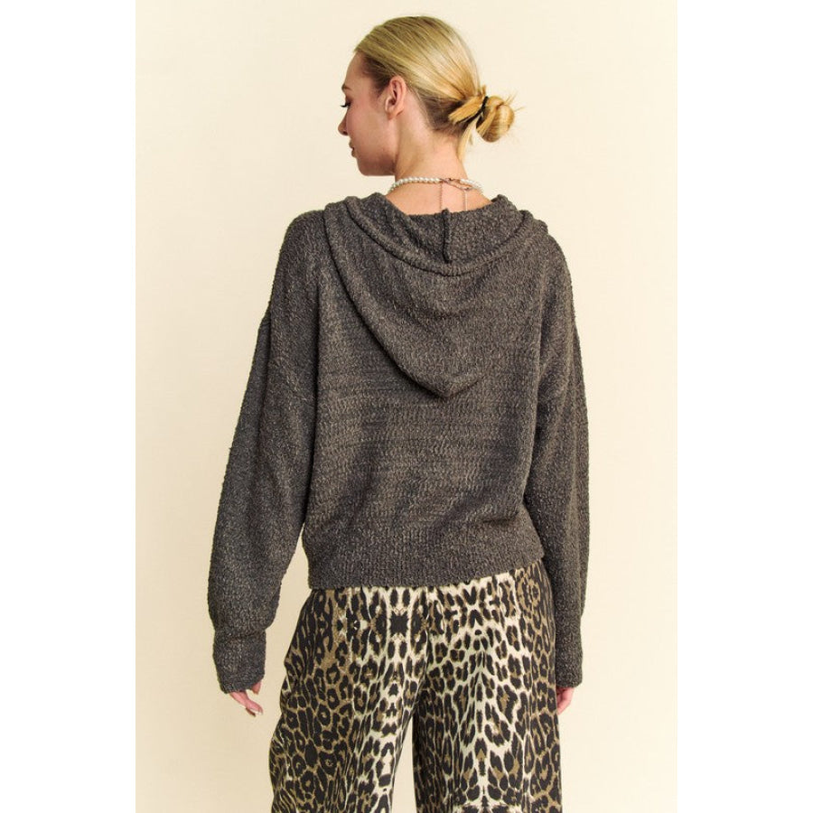 Davi & Dani Drop Shoulder Long Sleeve Hooded Sweater Apparel and Accessories