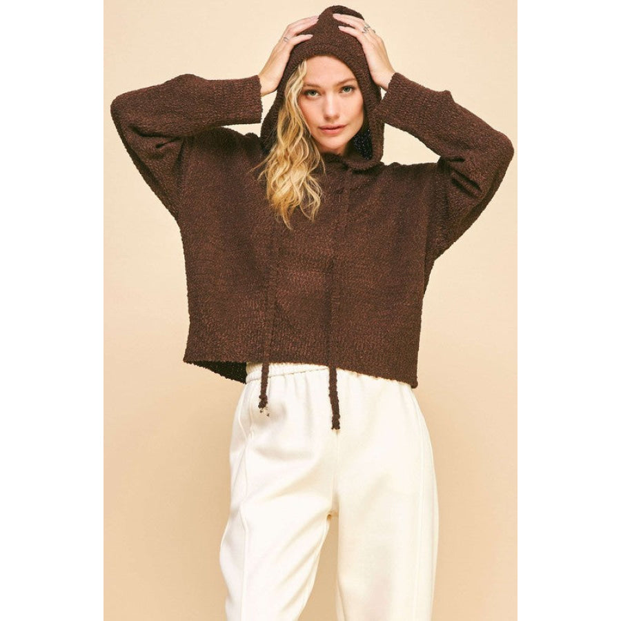 Davi & Dani Drop Shoulder Long Sleeve Hooded Sweater Apparel and Accessories