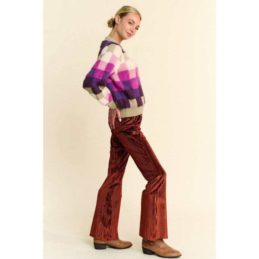 Davi & Dani Elastic Waist Knit Flare Pants Apparel and Accessories