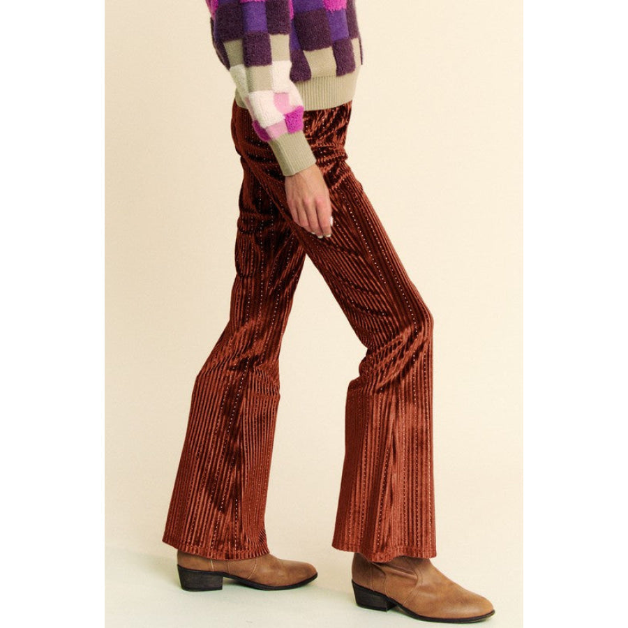 Davi & Dani Elastic Waist Knit Flare Pants Apparel and Accessories