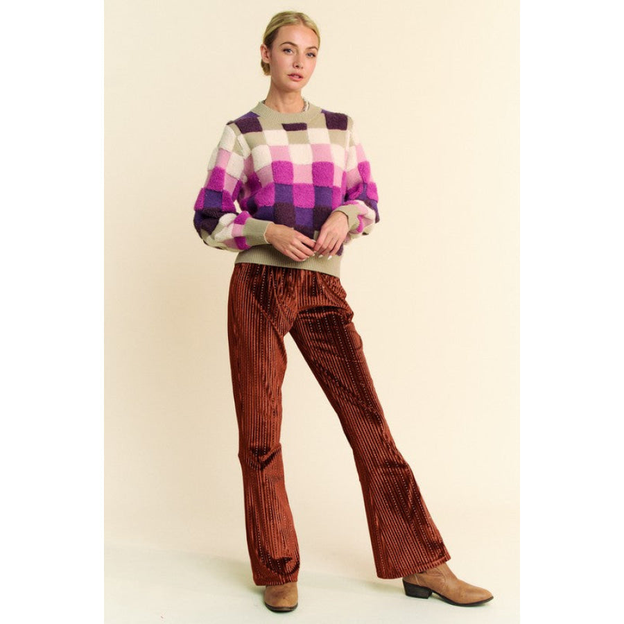 Davi & Dani Elastic Waist Knit Flare Pants Apparel and Accessories