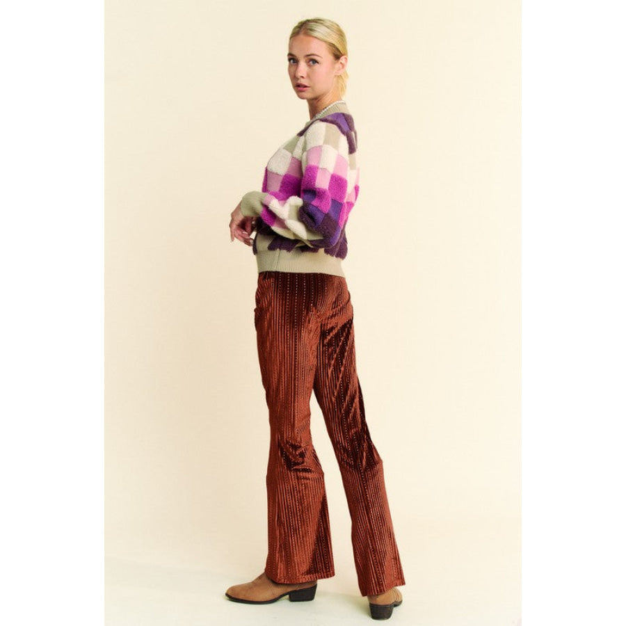 Davi & Dani Elastic Waist Knit Flare Pants Apparel and Accessories