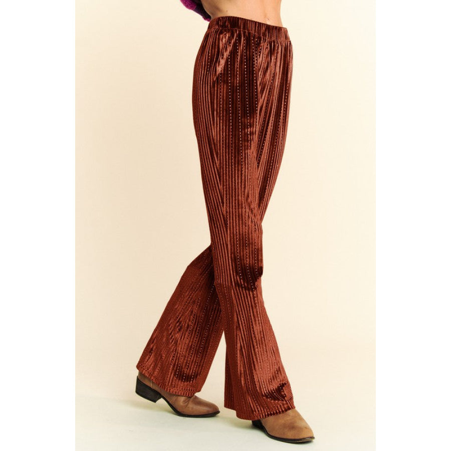 Davi & Dani Elastic Waist Knit Flare Pants Apparel and Accessories