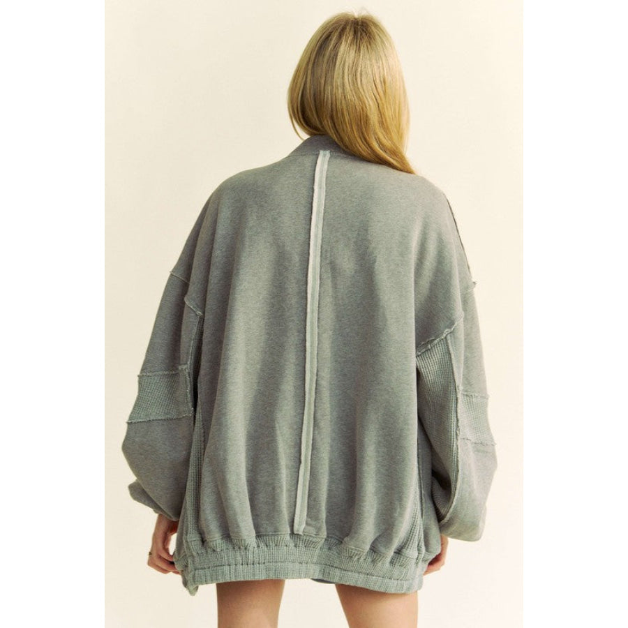 Davi & Dani Exposed Seam Zip Up Dropped Shoulder Jacket Apparel and Accessories