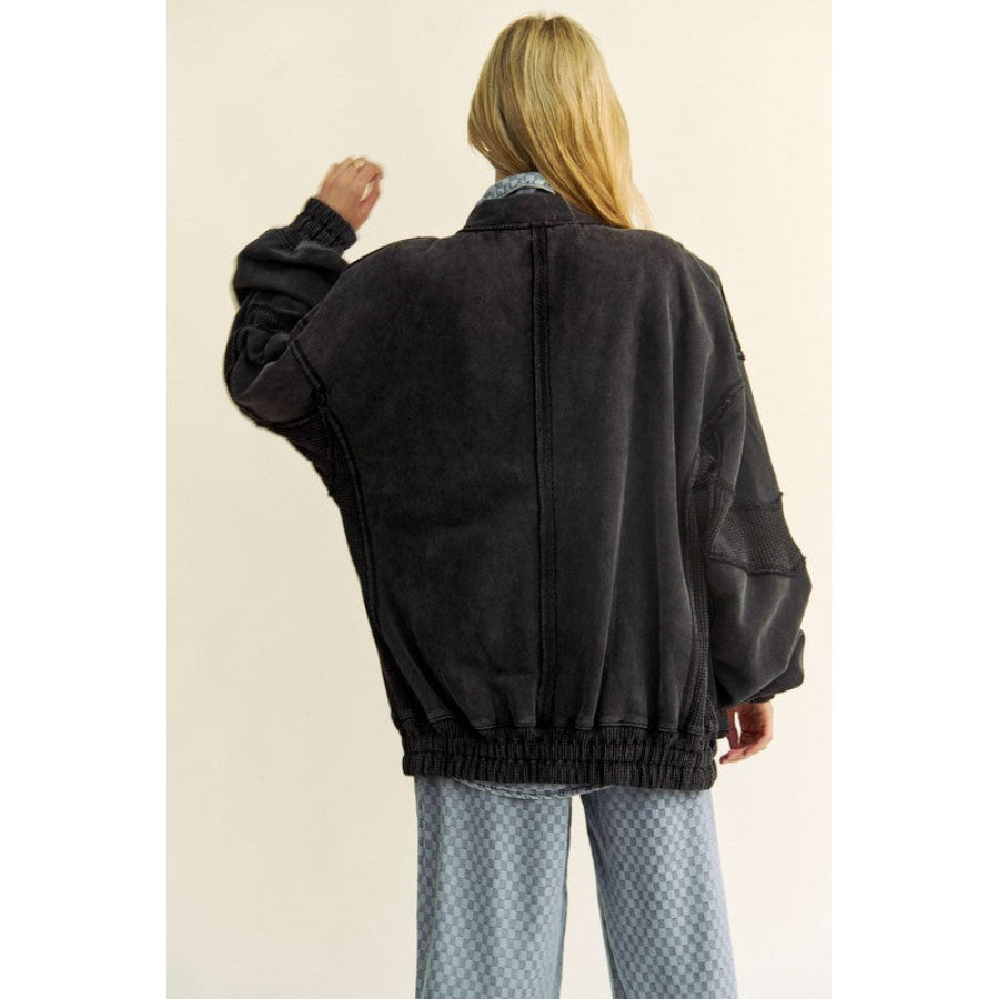 Davi & Dani Exposed Seam Zip Up Dropped Shoulder Jacket Apparel and Accessories