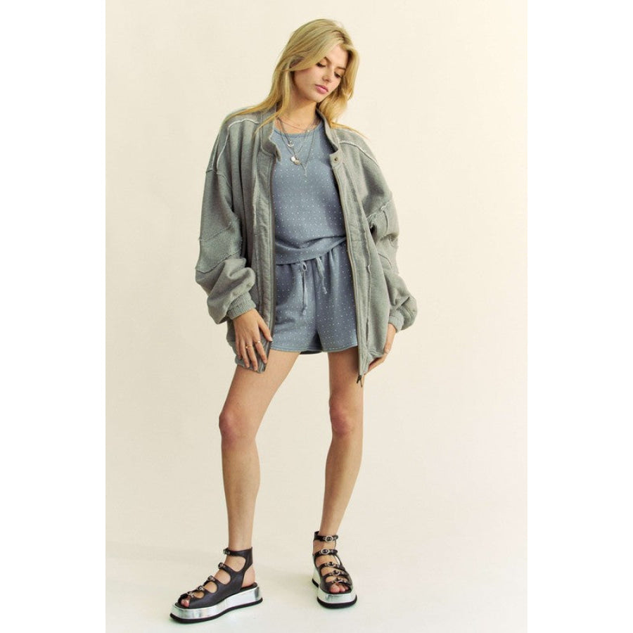 Davi & Dani Exposed Seam Zip Up Dropped Shoulder Jacket Apparel and Accessories