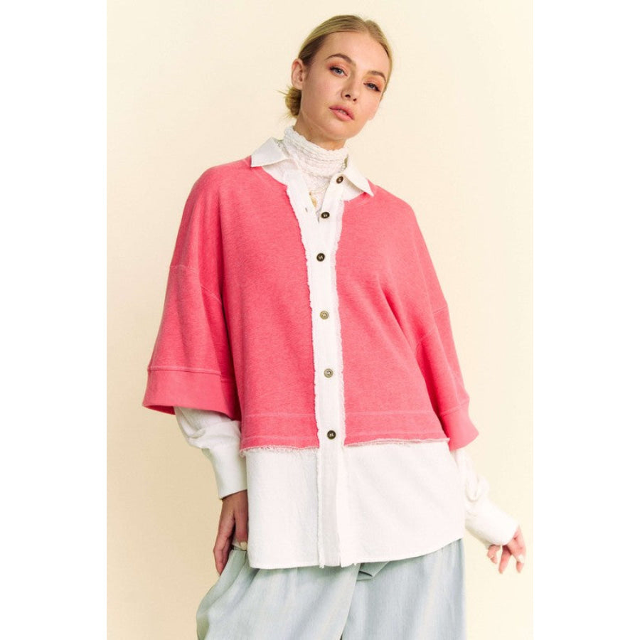 Davi & Dani Faux Layered French Terry Contrast Top Apparel and Accessories