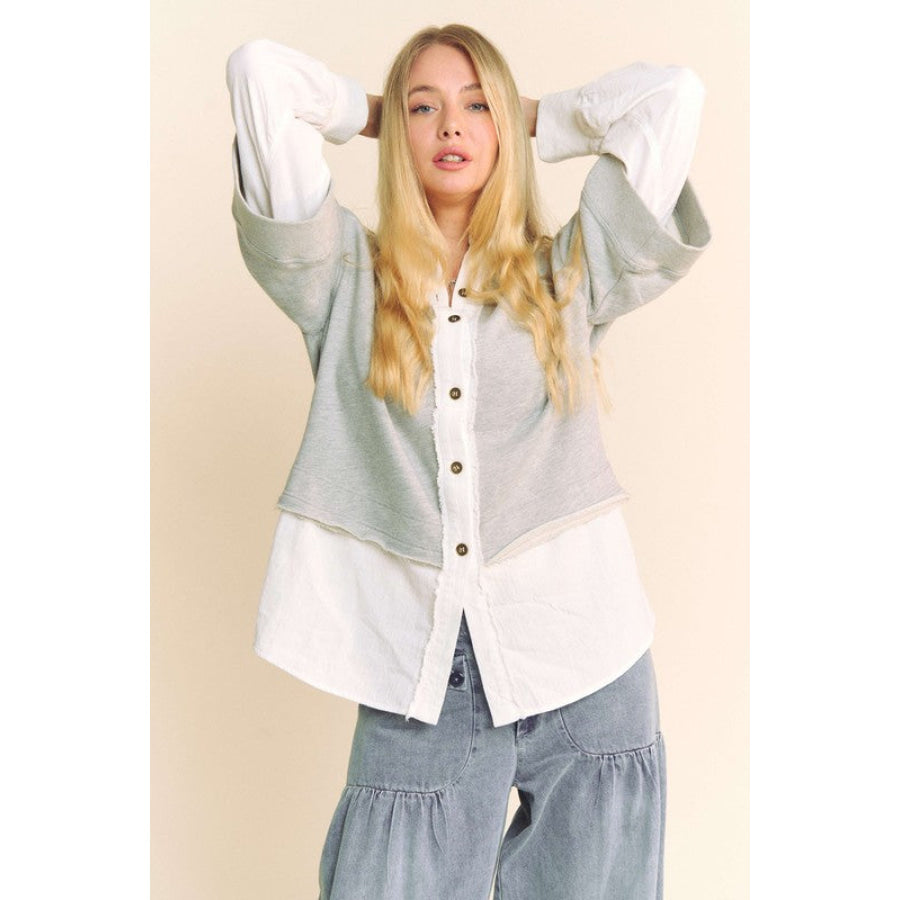 Davi & Dani Faux Layered French Terry Contrast Top Apparel and Accessories