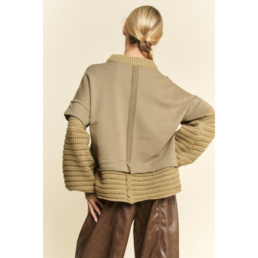 Davi & Dani Faux Layered Round Neck Sweater Apparel and Accessories