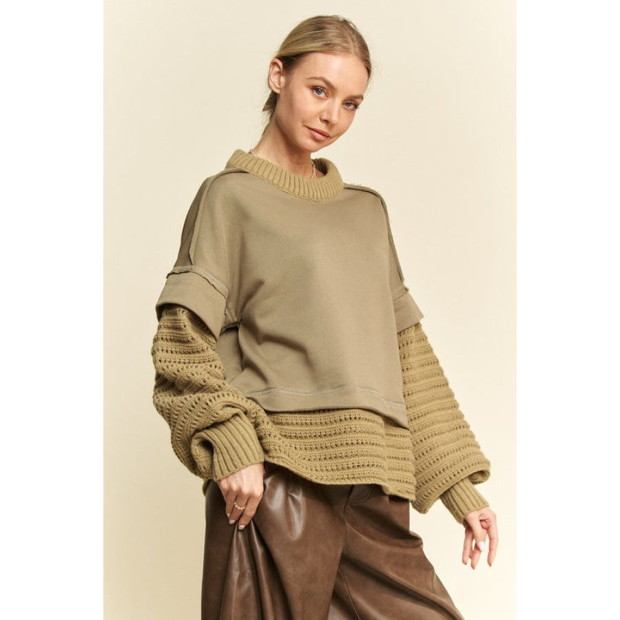 Davi & Dani Faux Layered Round Neck Sweater Apparel and Accessories