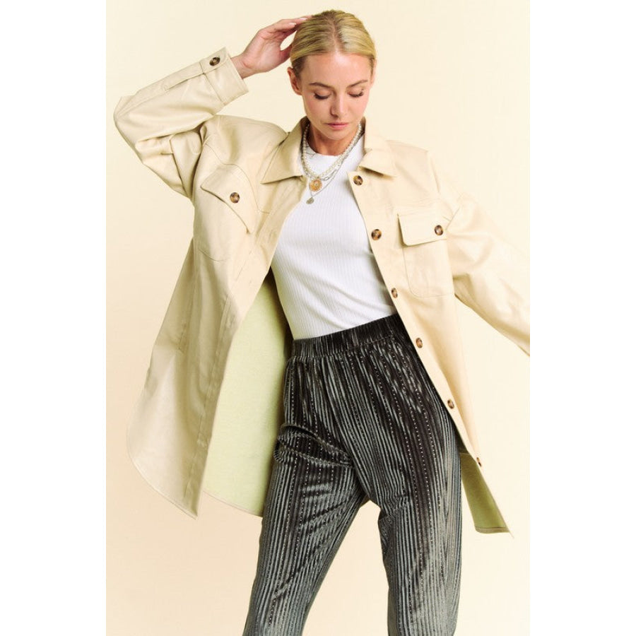 Davi & Dani Faux Leather Button Up Jacket with Chest Pockets Apparel and Accessories