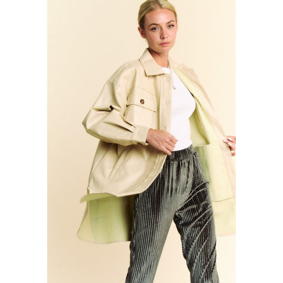 Davi & Dani Faux Leather Button Up Jacket with Chest Pockets Apparel and Accessories