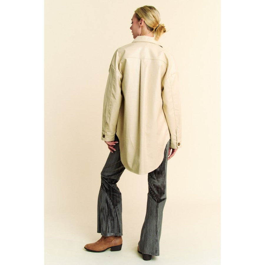 Davi & Dani Faux Leather Button Up Jacket with Chest Pockets Apparel and Accessories