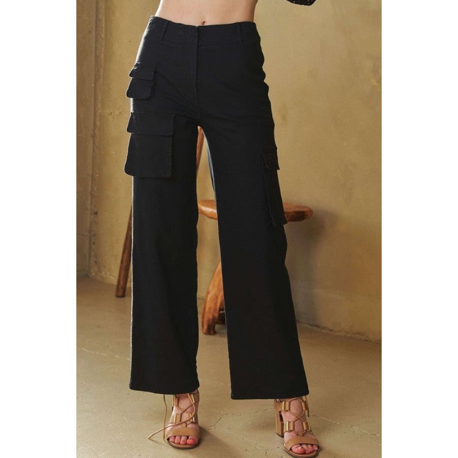 Davi & Dani Flap Pocket Mid Rise Cargo Pants Apparel and Accessories