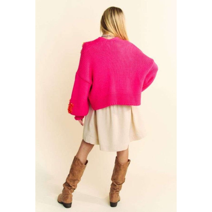 Davi & Dani Floral Applique Open Front Drop Shoulder Cardigan Apparel and Accessories