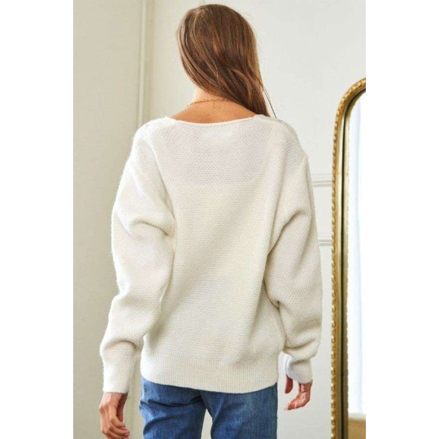 Davi & Dani Flower Embroidered Button Up Long Sleeve Cardigan Apparel and Accessories