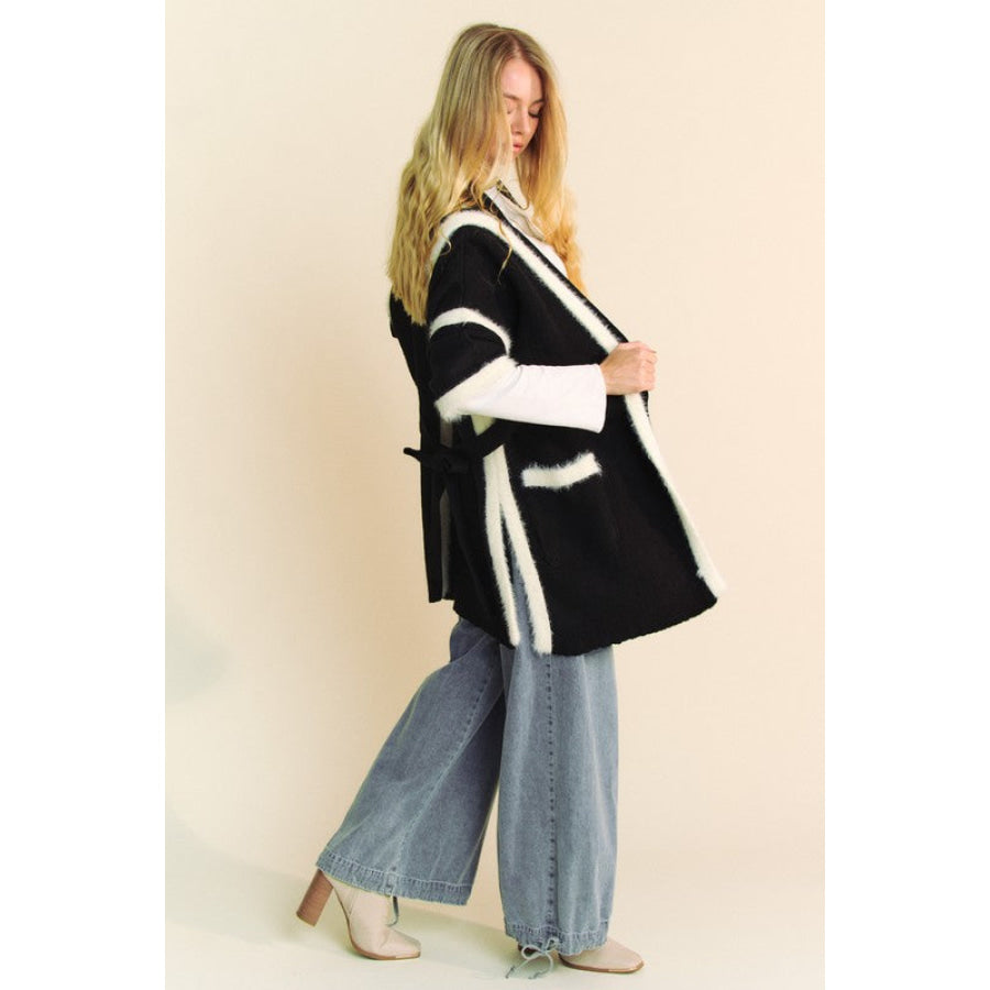 Davi & Dani Fuzzy Trim Open Front Loose Fit Cardigan Apparel and Accessories