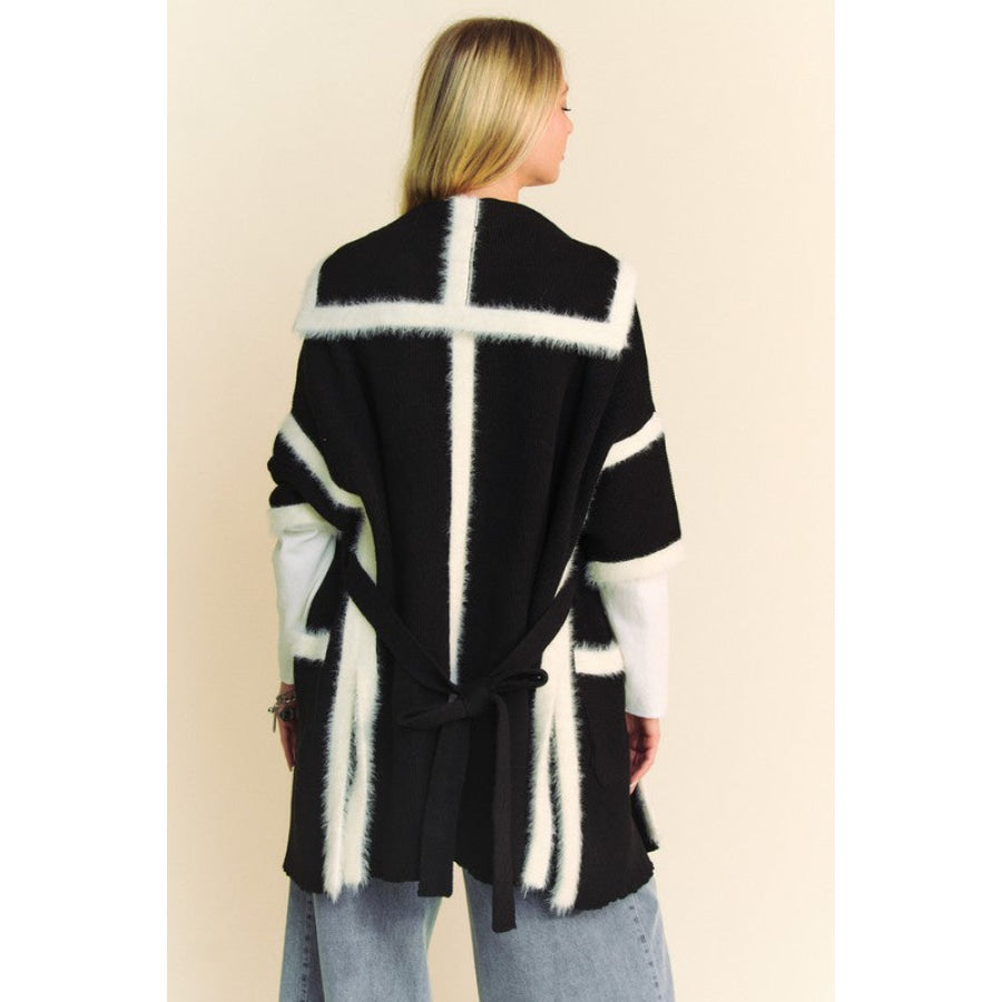 Davi & Dani Fuzzy Trim Open Front Loose Fit Cardigan Apparel and Accessories