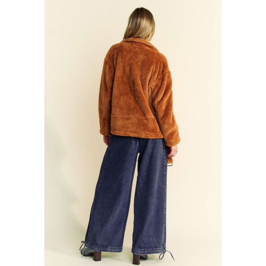 Davi & Dani Fuzzy Zip Up Collared Neck Jacket Apparel and Accessories