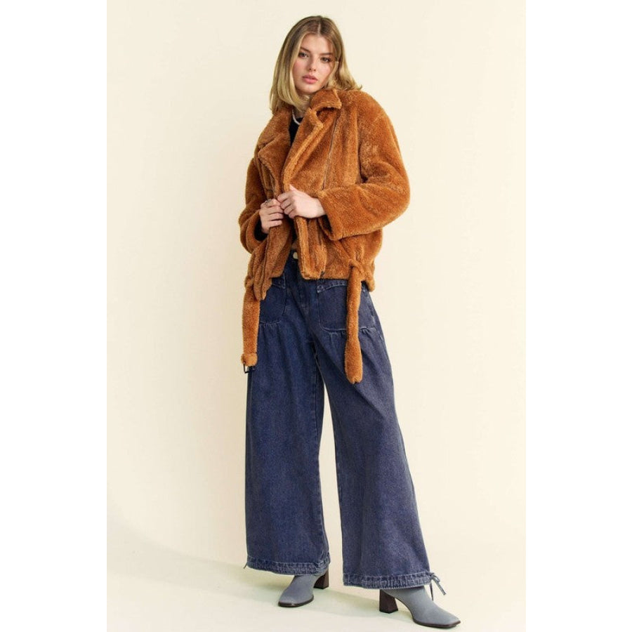 Davi & Dani Fuzzy Zip Up Collared Neck Jacket Apparel and Accessories