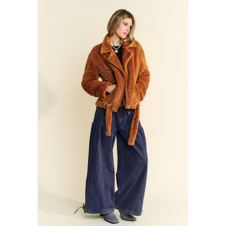 Davi & Dani Fuzzy Zip Up Collared Neck Jacket Apparel and Accessories