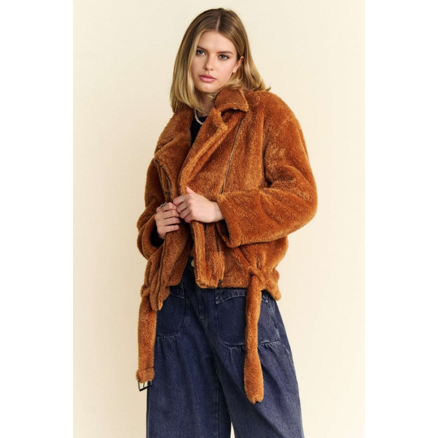 Davi & Dani Fuzzy Zip Up Collared Neck Jacket Apparel and Accessories