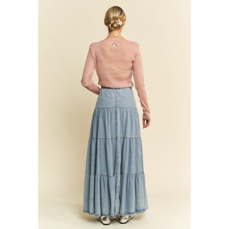 Davi & Dani Glitter Mesh Lettuce Hem Long Sleeve Top Apparel and Accessories