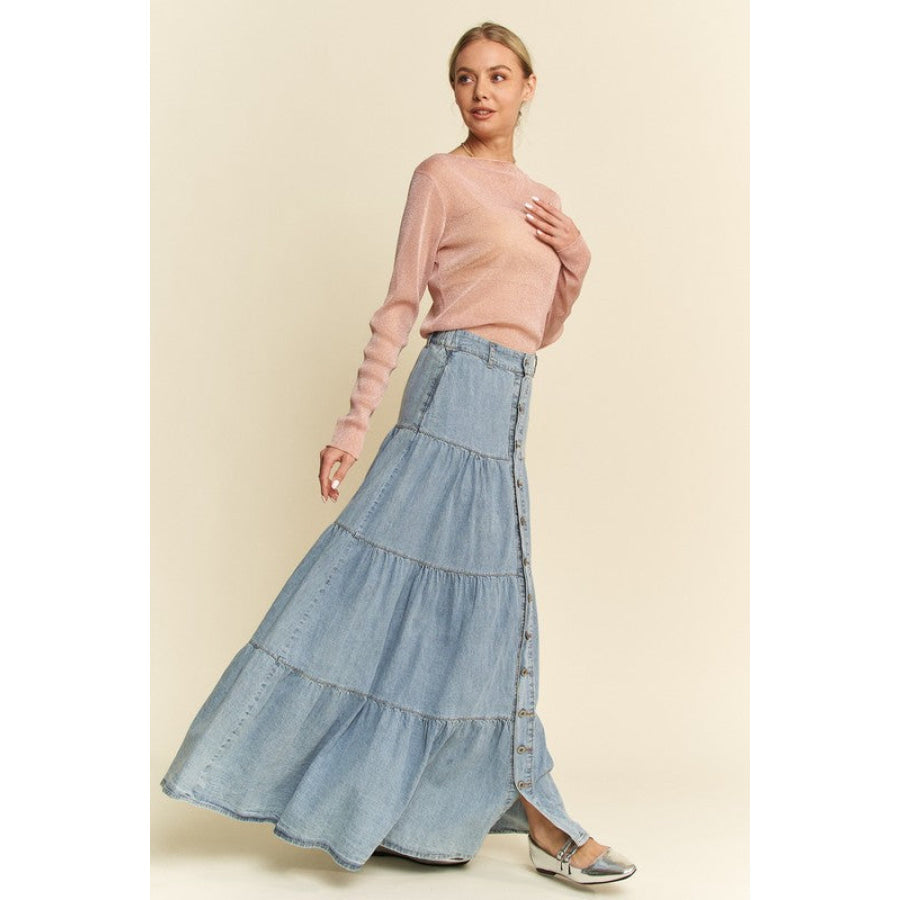 Davi & Dani Glitter Mesh Lettuce Hem Long Sleeve Top Apparel and Accessories