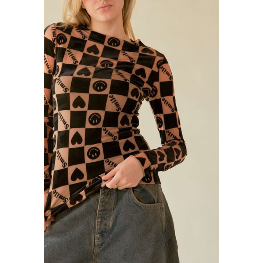 Davi & Dani Heart Print Long Sleeve Top Apparel and Accessories