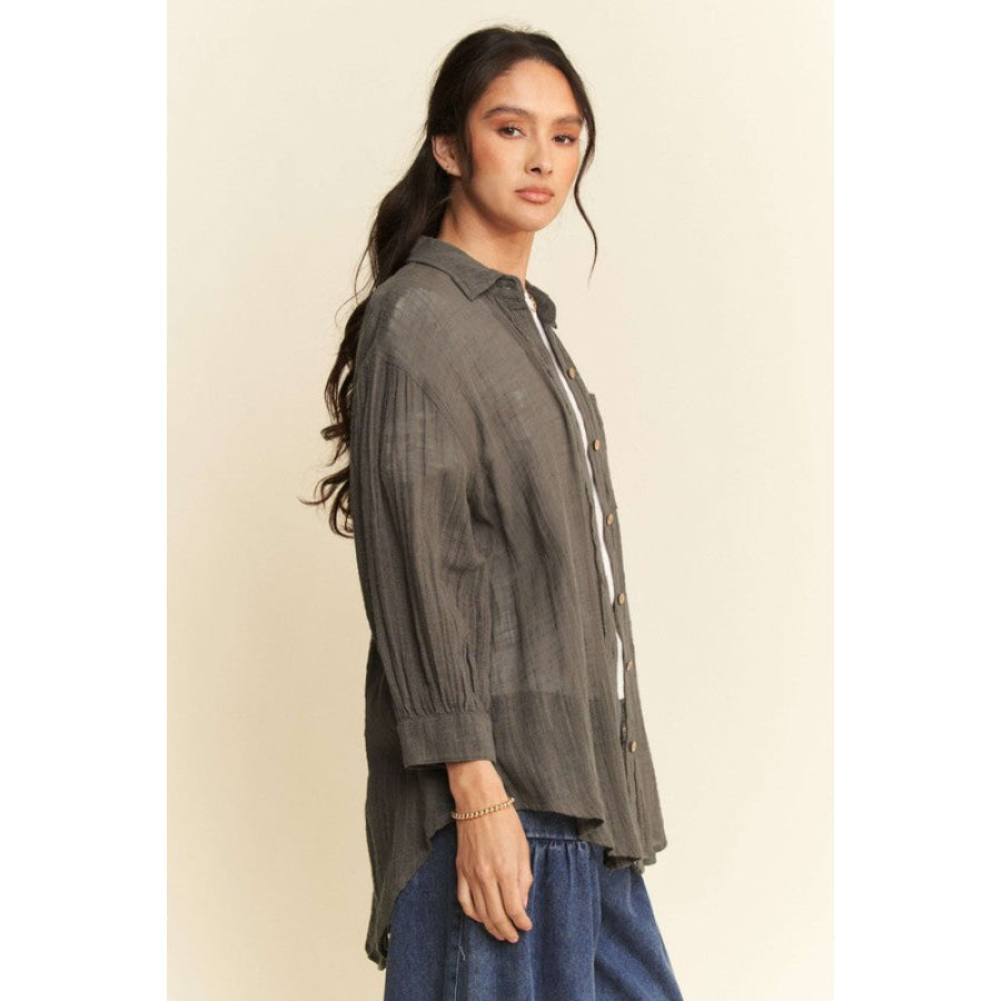 Davi & Dani High-Low Chest Pocket Button Up Shirt Apparel and Accessories