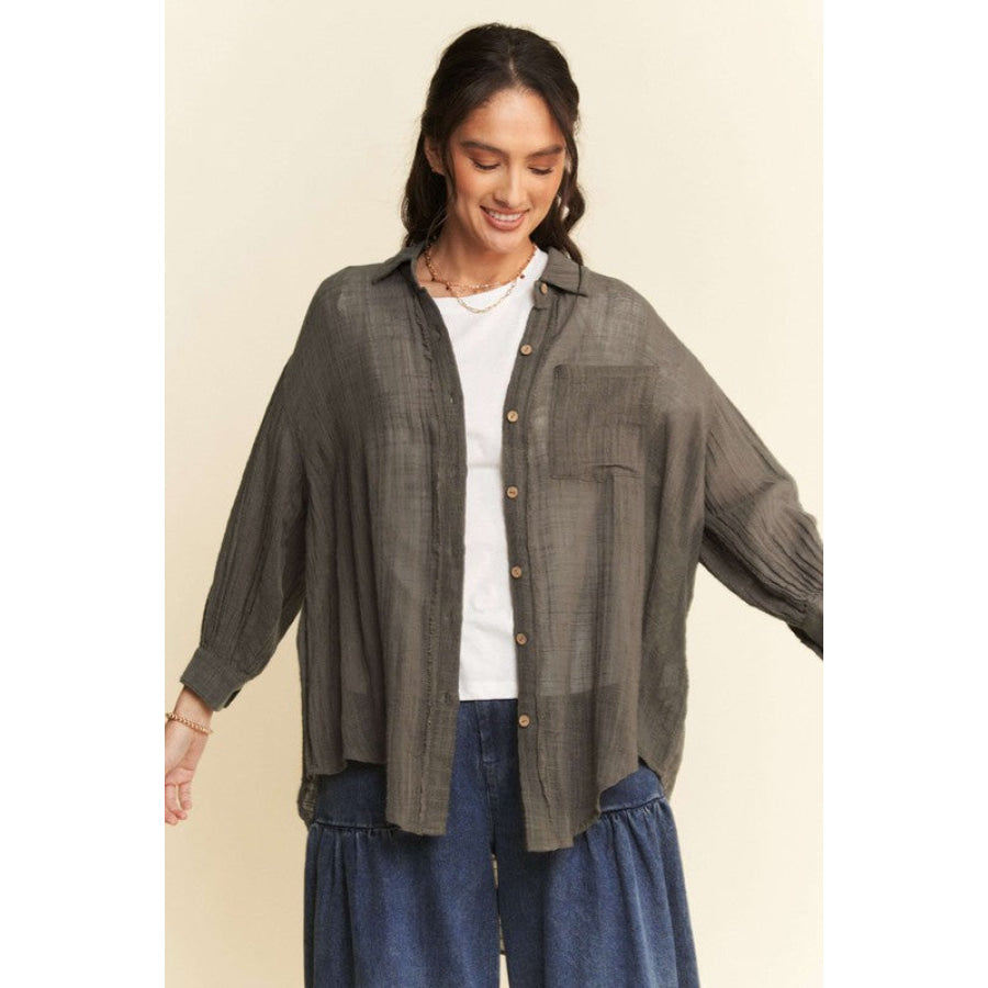 Davi & Dani High-Low Chest Pocket Button Up Shirt Apparel and Accessories