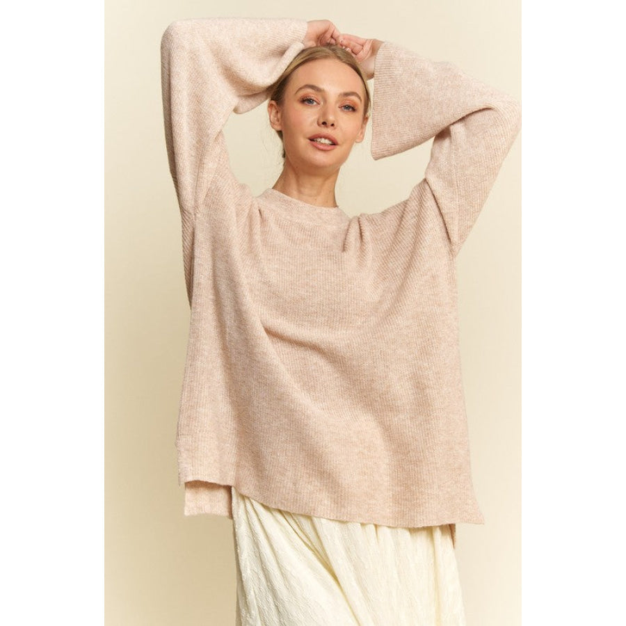 Davi & Dani High-Low Round Neck Drop Shoulder Sweater Apparel and Accessories