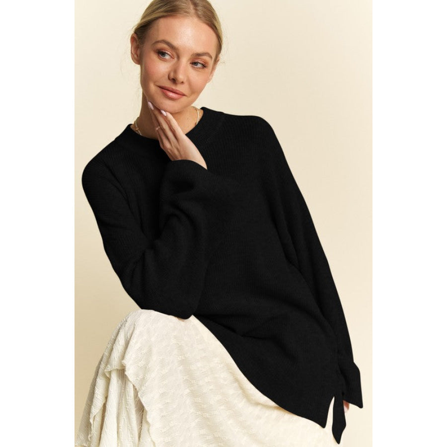 Davi & Dani High-Low Round Neck Drop Shoulder Sweater Apparel and Accessories