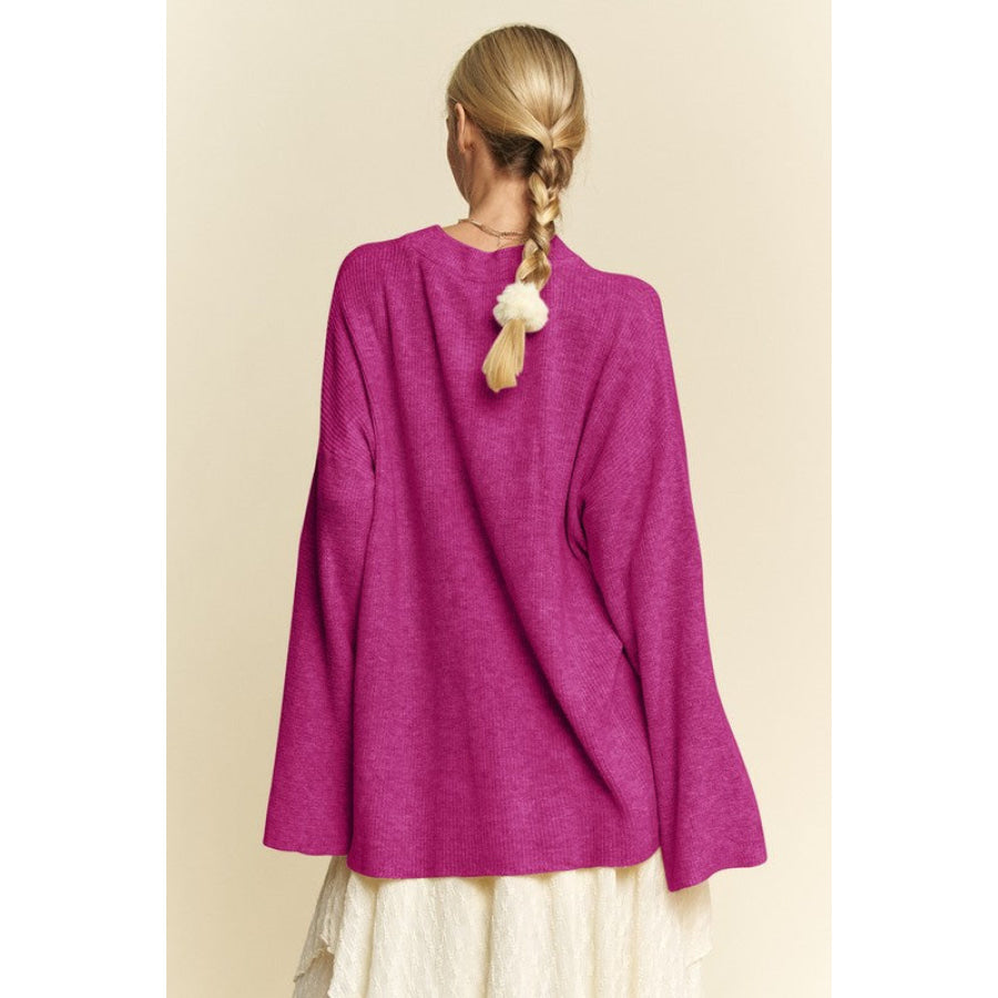 Davi & Dani High-Low Round Neck Drop Shoulder Sweater Apparel and Accessories