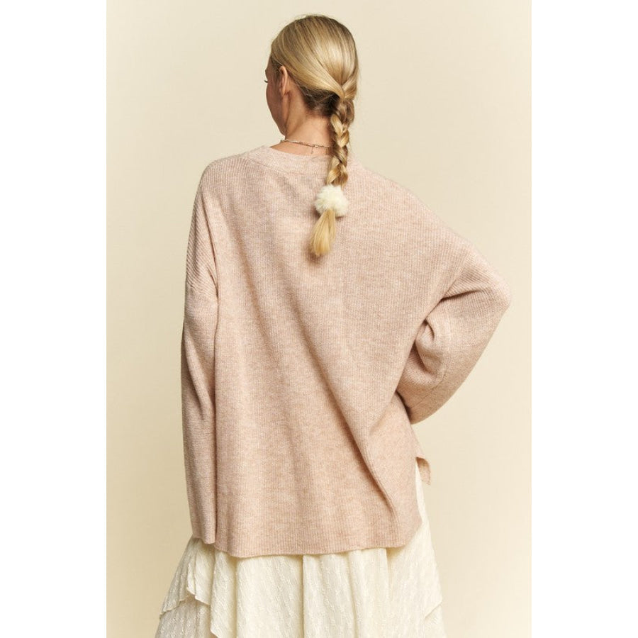 Davi & Dani High-Low Round Neck Drop Shoulder Sweater Apparel and Accessories