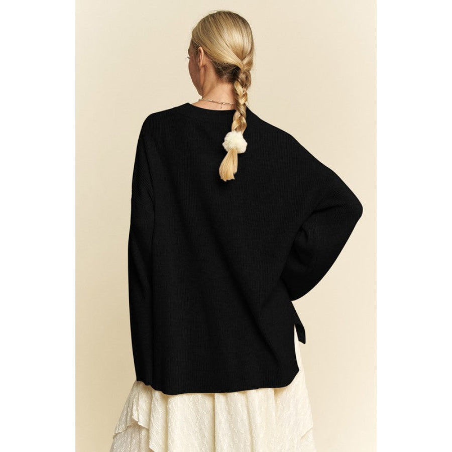 Davi & Dani High-Low Round Neck Drop Shoulder Sweater Apparel and Accessories