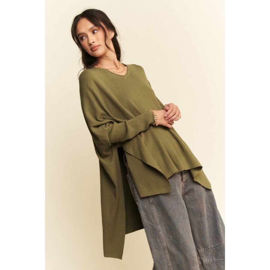 Davi & Dani High-Low Side Slit Batwing Sleeve Top Apparel and Accessories