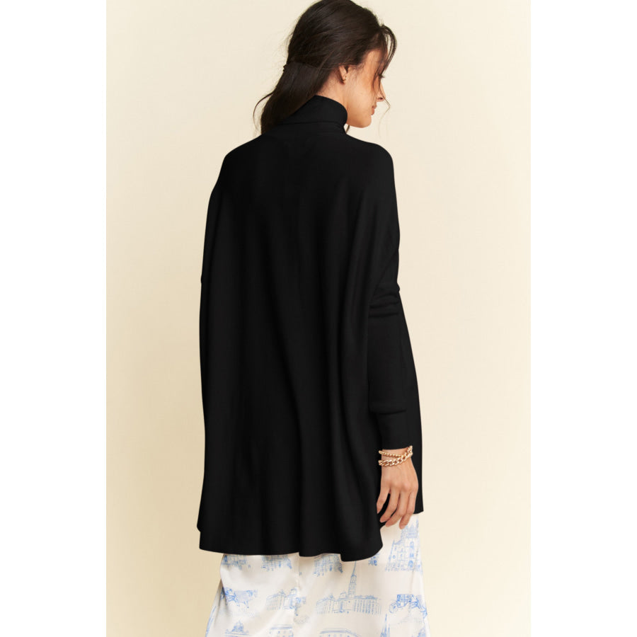 Davi & Dani High-Low Turtleneck Long Sleeve Knit Top Black / S Apparel and Accessories