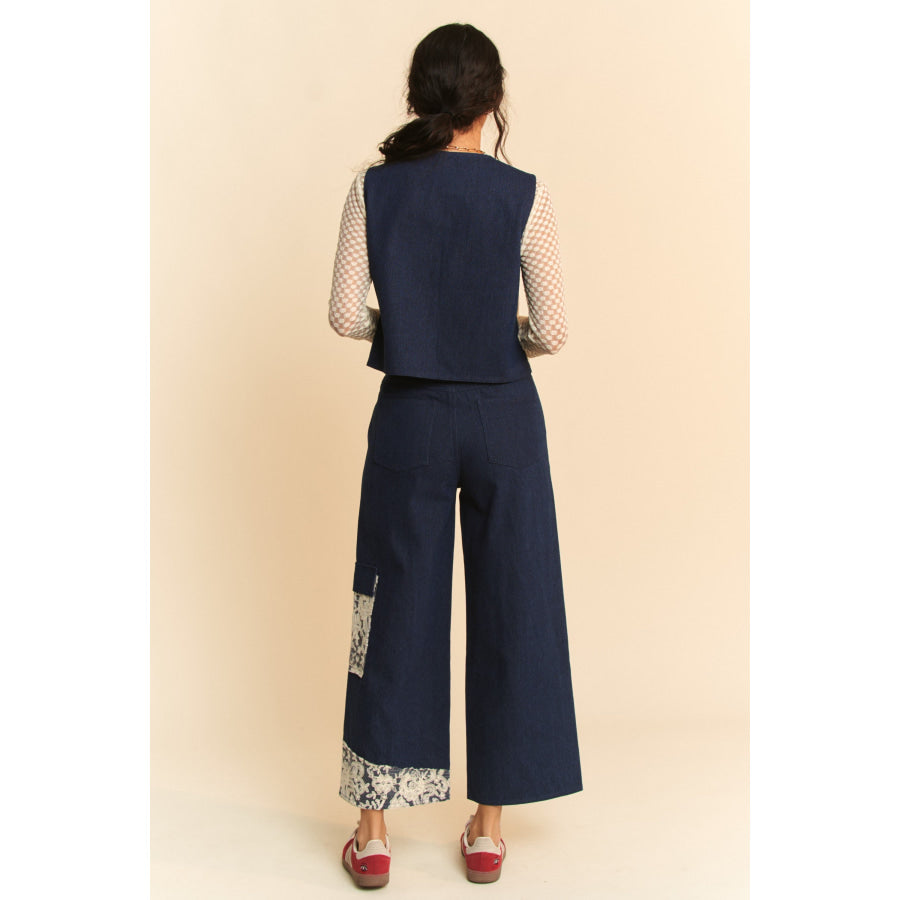Davi & Dani Lace Applique Wide Leg Jeans Apparel and Accessories