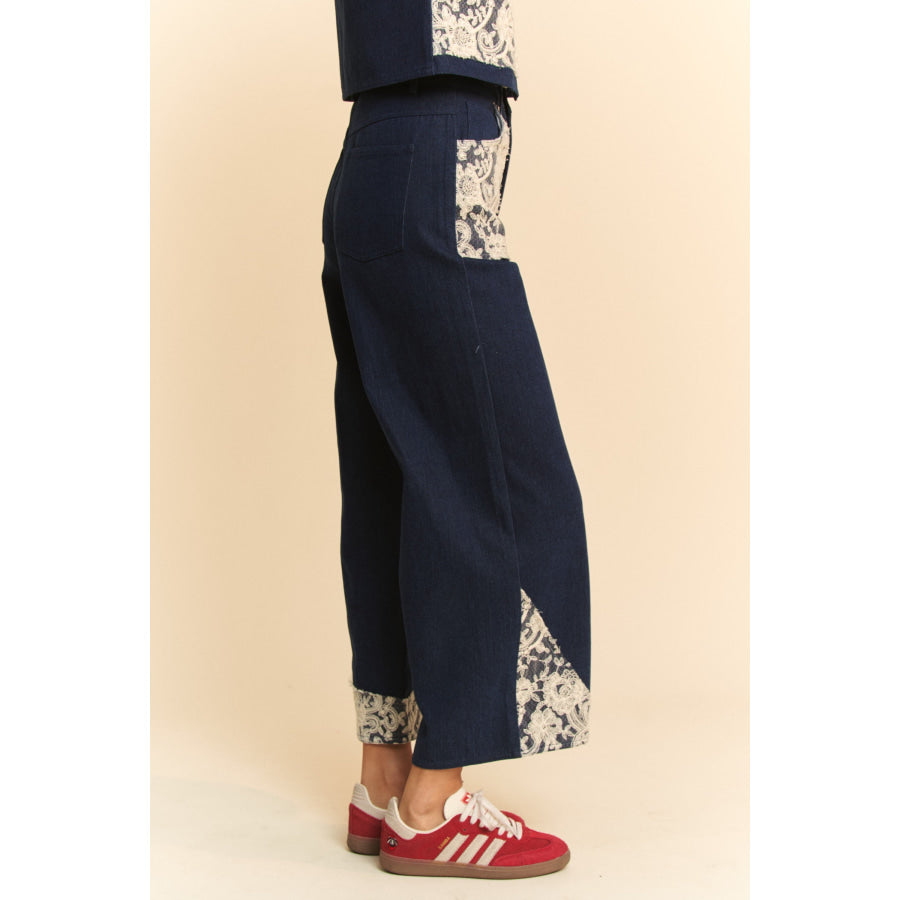 Davi & Dani Lace Applique Wide Leg Jeans Apparel and Accessories