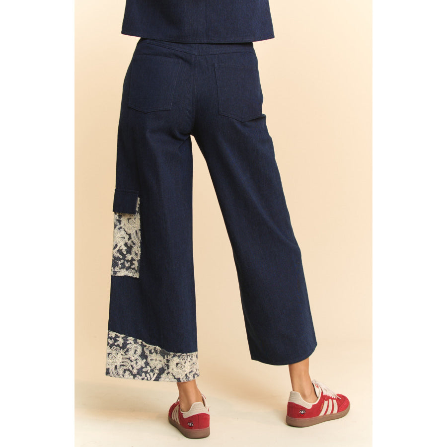 Davi & Dani Lace Applique Wide Leg Jeans Apparel and Accessories