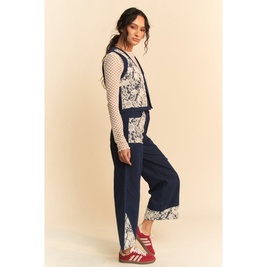 Davi & Dani Lace Applique Wide Leg Jeans Apparel and Accessories