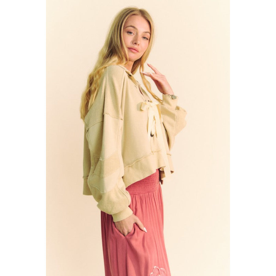 Davi & Dani Lace Up Exposed Seam French Terry Top Apparel and Accessories